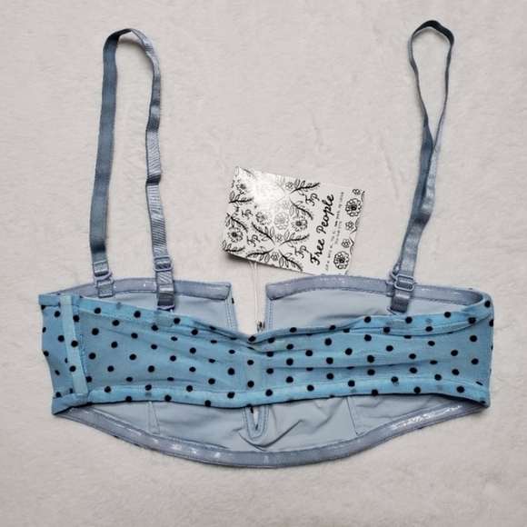 Free People Intimately Sierra Blue & Black Polka Dot Print Mesh Bandeau Bralette - Picture 6 of 9
